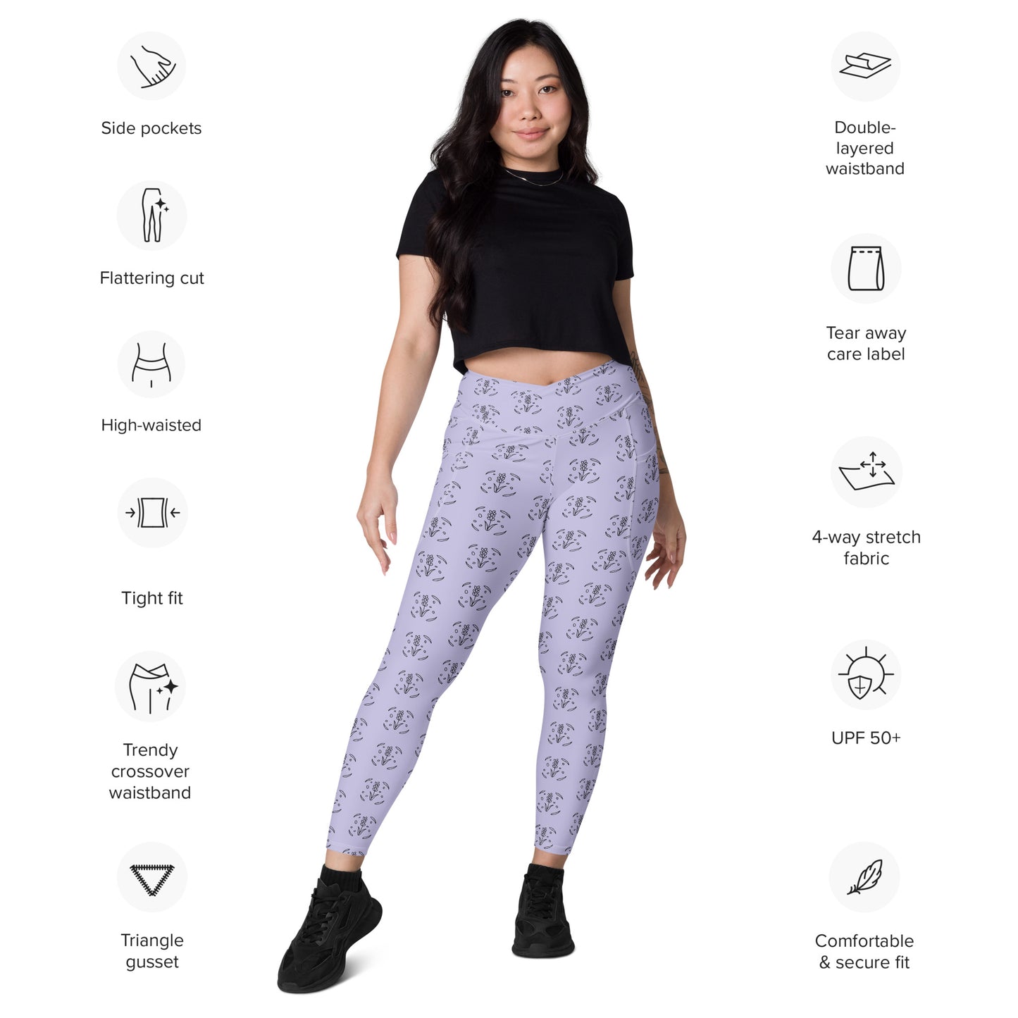 Lavender Crossover leggings with pockets